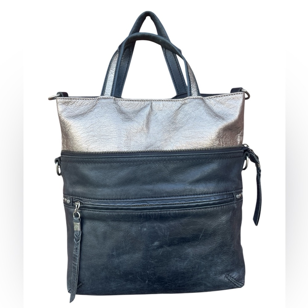 The Sak Brea Leather Convertible Shoulder Bag Black & Silver NO SHOULDER STRAP